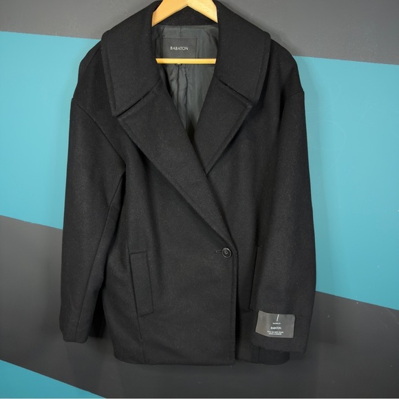 Babaton Classic Black Pea Coat size Medium Wool and Cashmere - Picture 3 of 16